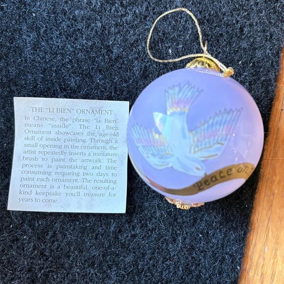 2003 LI BIEN WHITE PEACE DOVE CHRISTMAS ORNAMENT "PEACE ON EARTH" HAND PAINTED - Picture 4 of 8
